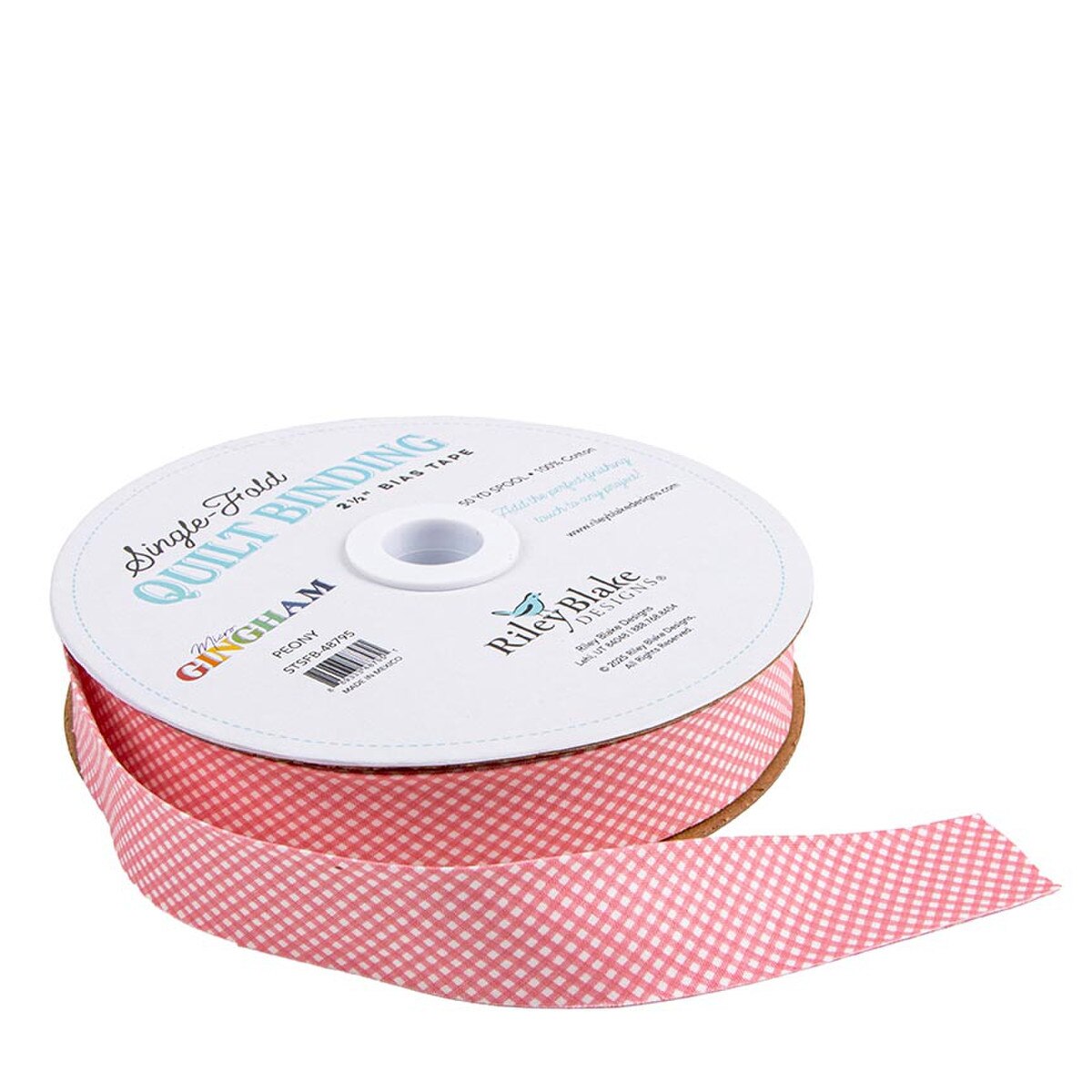 Riley Blake Designs Single Fold Quilt Binding - Micro Gingham in Peony - SOLD BY THE YARD - STSFB-48795