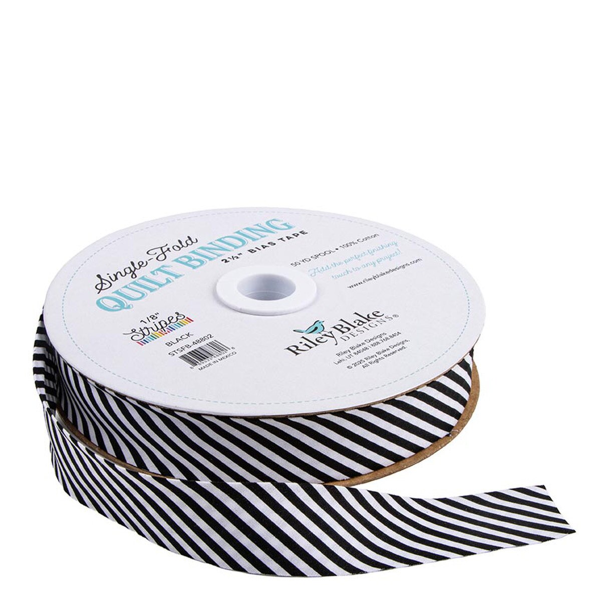 Riley Blake Designs Single Fold Quilt Binding - 1/8" Stripe in Black/White - SOLD BY THE YARD - STSFB-48802