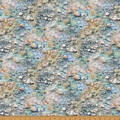 Rise and Cast Quilt Fabric - Pebbles in River Rock Blue/Tan - Y5837-611 RIVER ROCK