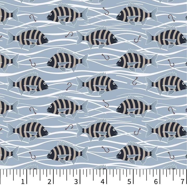 Riverview Quilt Fabric - Anglers in Blue/Multi - PH0609