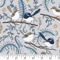 Riverview Quilt Fabric - Blue Wren Delight in Gray/Multi - PH0602