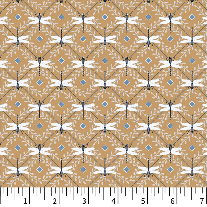Riverview Quilt Fabric - Dragonfly Den in Tan - PH0607