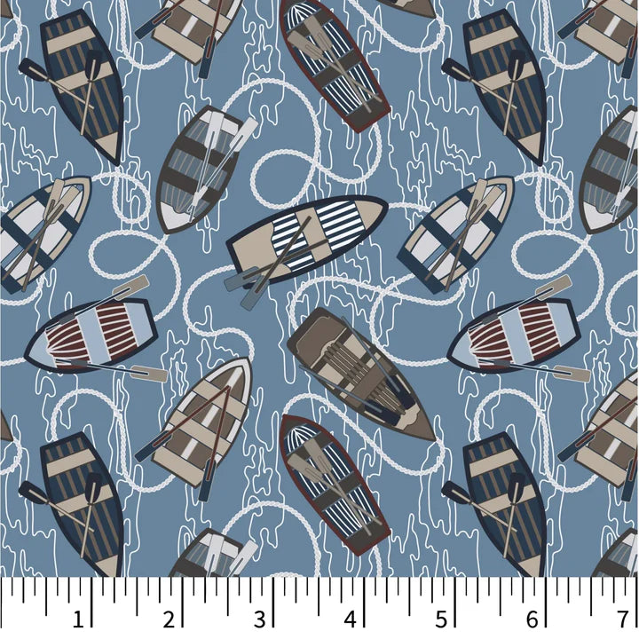 Riverview Quilt Fabric - Rowboat Chaos in Blue/Multi - PH0608