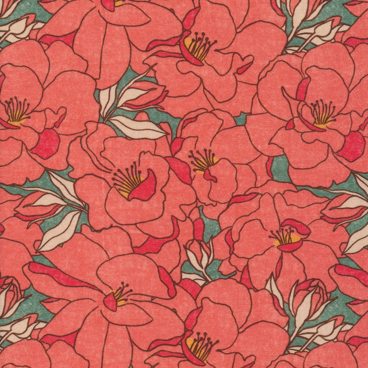 Rosy Deco Quilt Fabrics - Zepherine in Coral - 227419