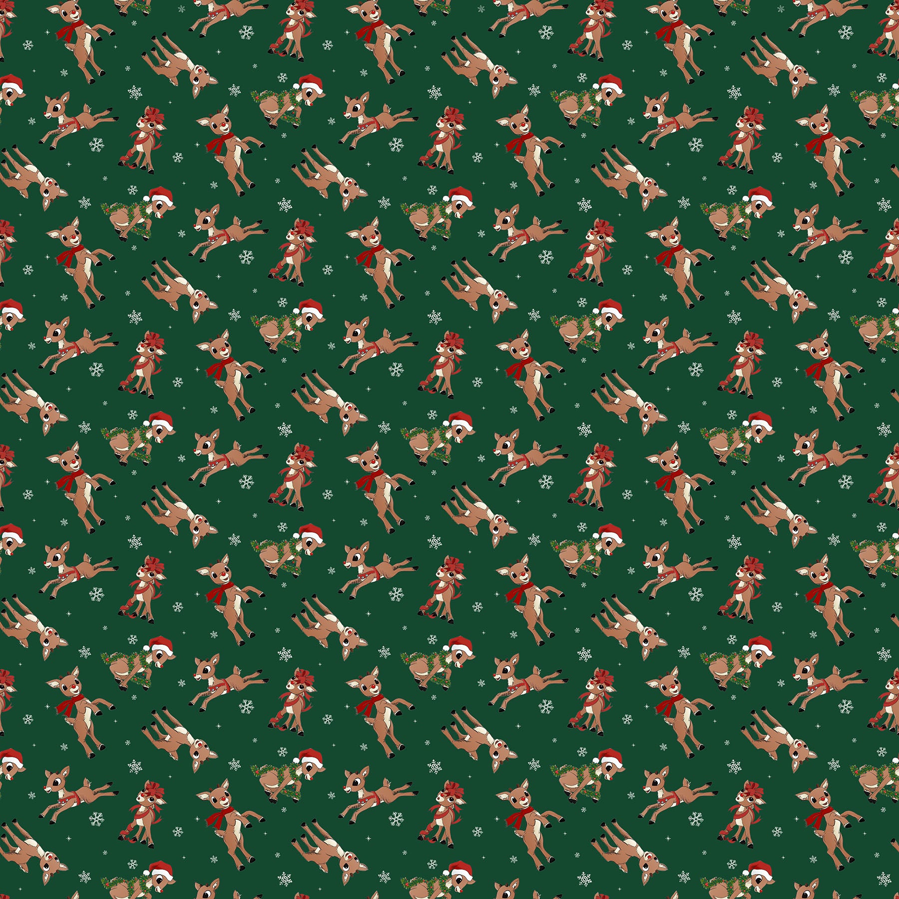 Rudolph the Red-Nosed Reindeer Quilt Fabric - Rudolph Toss in Dark Green - RD1001-78