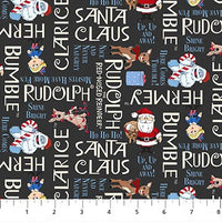Rudolph the Red-Nosed Reindeer Quilt Fabric - Phrases in Charcoal Black - RD1006-96
