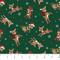 Rudolph the Red-Nosed Reindeer Quilt Fabric - Rudolph Toss in Dark Green - RD1001-78