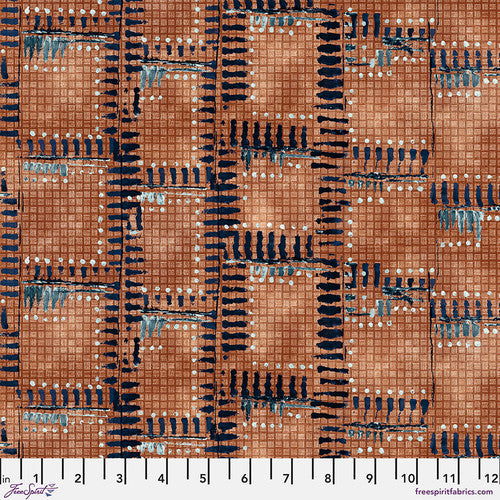 Rust and Bloom Quilt Fabric - Rust in Rust (Rust/Blue) - PWSS018.RUST