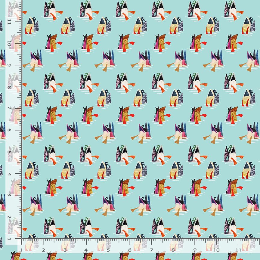 Get Your Ducks in a Row Quilt Fabric - Butt Quack in Glacier Aqua - STELLA-DBOS3656 GLACIER
