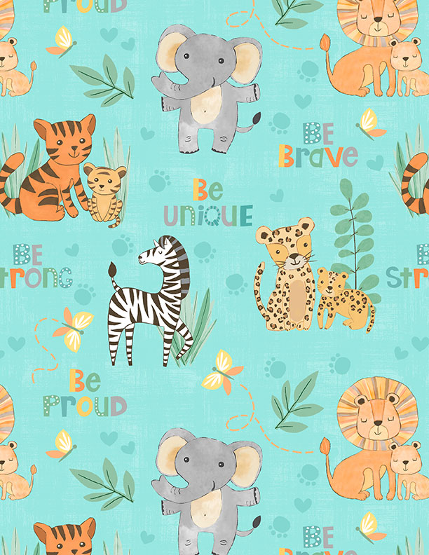 Safari Snuggles Quilt Fabric - Critters Allover in Teal - 3073 42029 785
