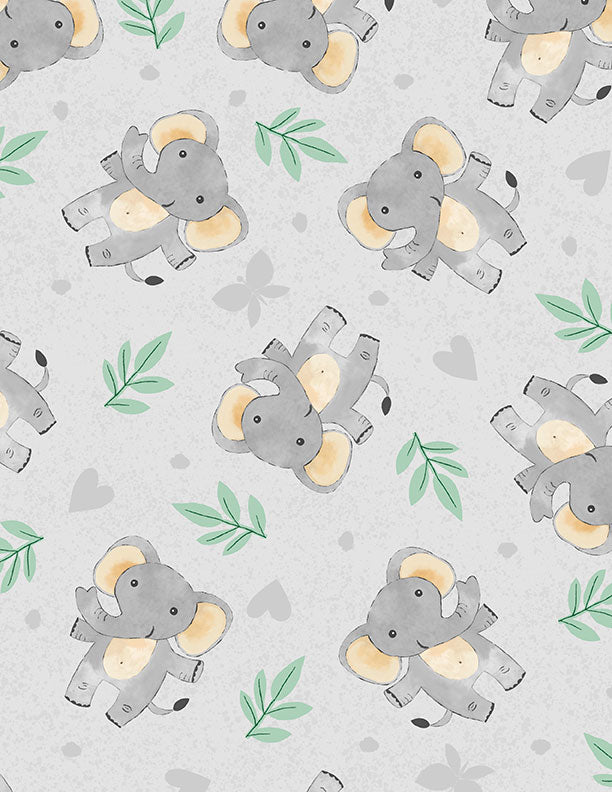 Safari Snuggles Quilt Fabric - Elephant Toss in Gray - 3073 42030 997