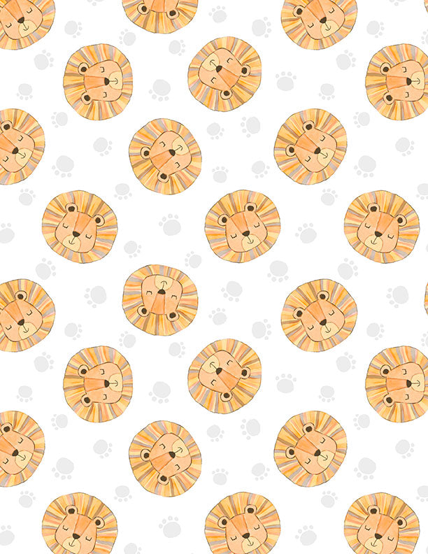 Safari Snuggles Quilt Fabric - Lion Toss in White - 3073 42032 189