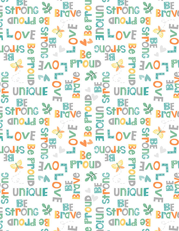 Safari Snuggles Quilt Fabric - Word Toss in White - 3073 42033 179