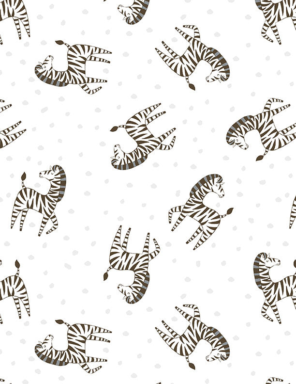 Safari Snuggles Quilt Fabric - Zebra Toss in White - 3073 42031 191