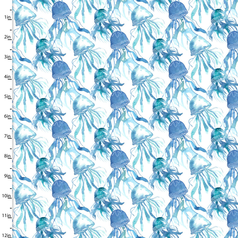 Sandsational Quilt Fabric - Jellyfish Swarm in White - 22929-WHT