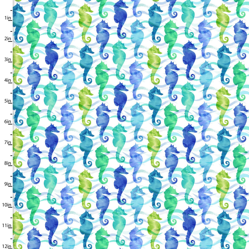 Sandsational Quilt Fabric - Sea Horsing Around in White - 22935-WHT