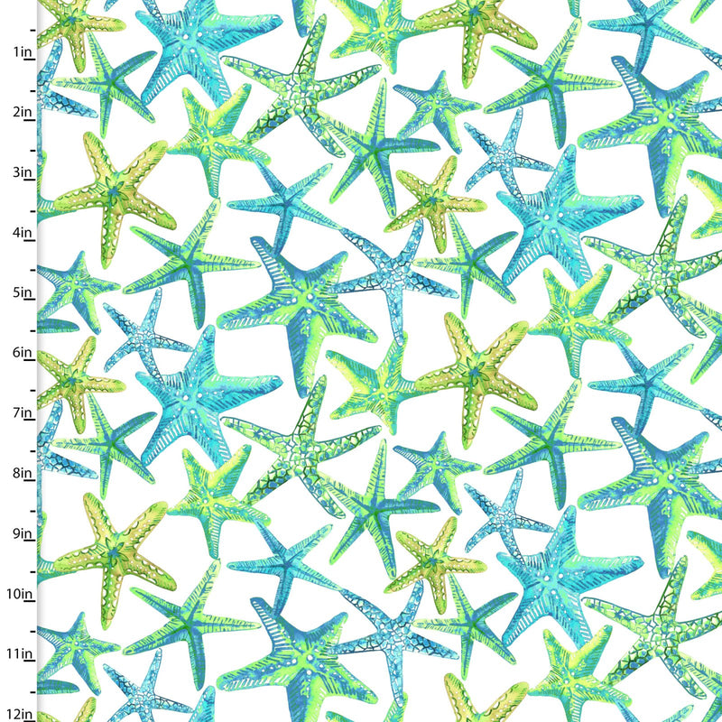 Sandsational Quilt Fabric - Starfish Toss in White - 22931-WHT