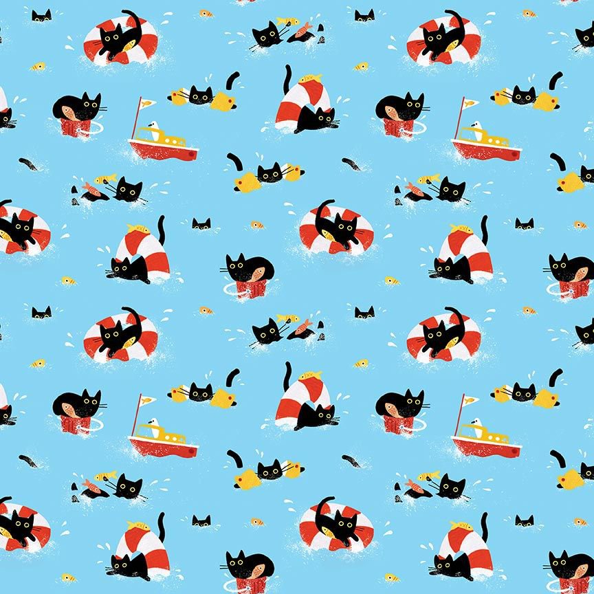 Sandy Paws Quilt Fabric - Sea Cats in Multi - STELLA-DLW2808 MULTI