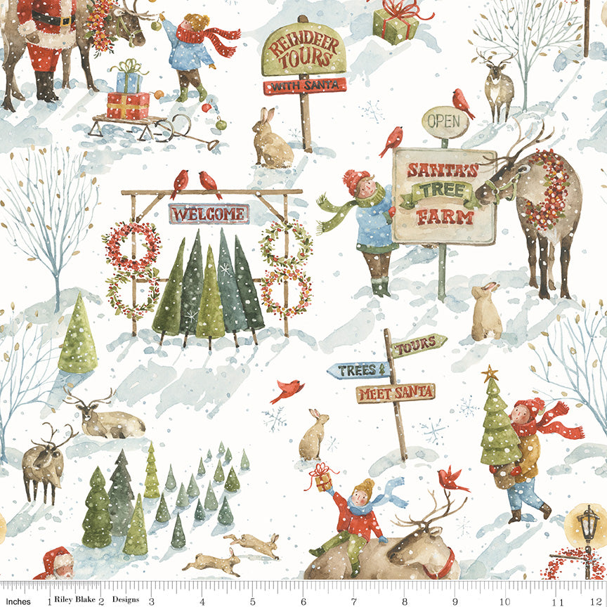 Santa's Tree Farm Quilt Fabric - Main in Snowy Cream - CD16450-SNOWY