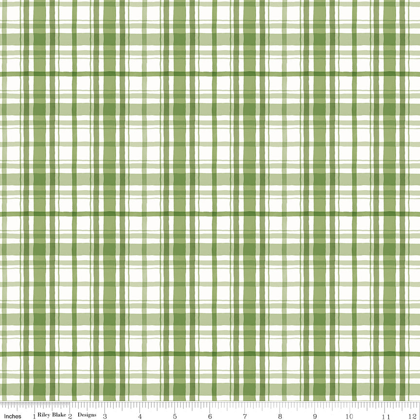 Santa's Tree Farm Quilt Fabric - Plaid in Green - CD16453-GREEN