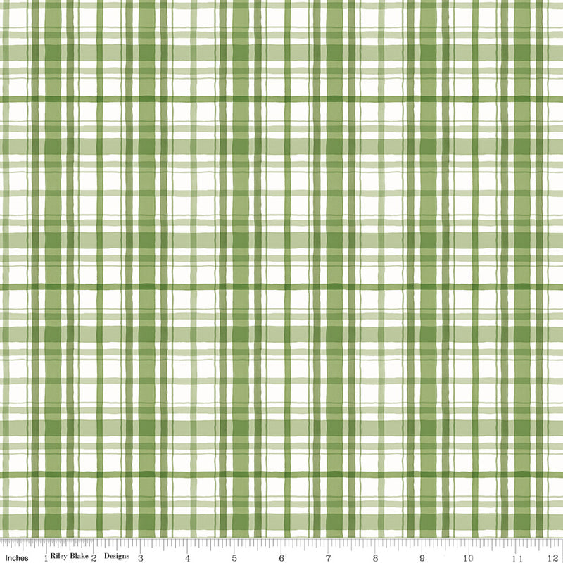 Santa's Tree Farm Quilt Fabric - Plaid in Green - CD16453-GREEN