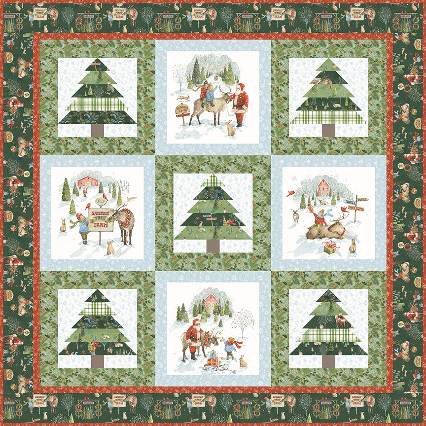 Santa's Tree Farm Quilt Fabric - Santa's Tree Farm Panel Quilt Kit - KT-16450