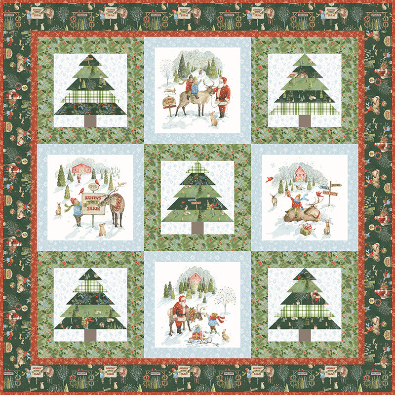 Santa's Tree Farm Quilt Fabric - Santa's Tree Farm Panel Quilt Kit - KT-16450