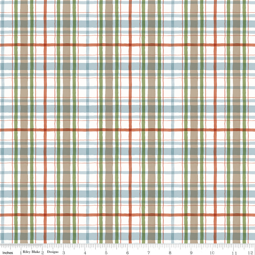Santa's Tree Farm Quilt Fabric - Plaid in Snowy Cream/Multi - CD16453-SNOWY