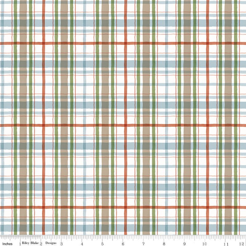 Santa's Tree Farm Quilt Fabric - Plaid in Snowy Cream/Multi - CD16453-SNOWY
