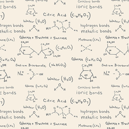 Science Lab Quilt Fabric - Chemistry Notes in Ivory - 3847-41