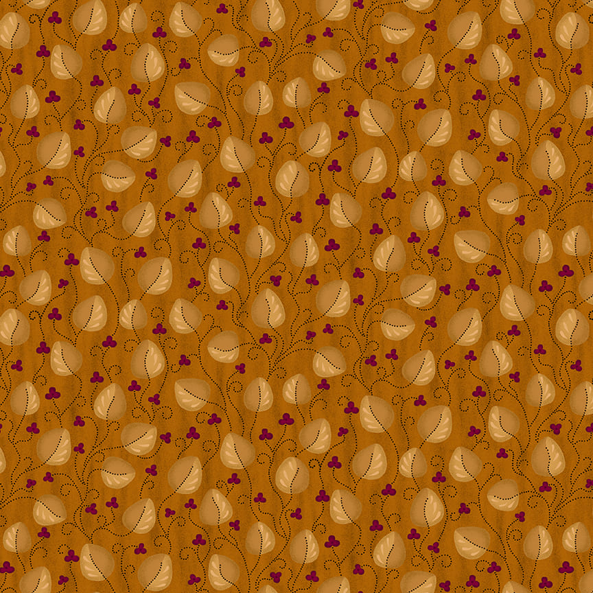 Scrap Basket Favorites Quilt Fabric by Kim Diehl - Meandering Leaves in Orange - 1523-30