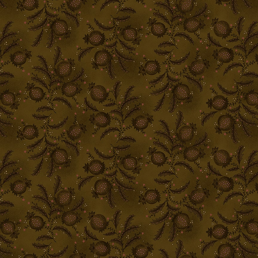 Scrap Basket Favorites Quilt Fabric by Kim Diehl - Pomegranate Patch in Brown - 1517-33