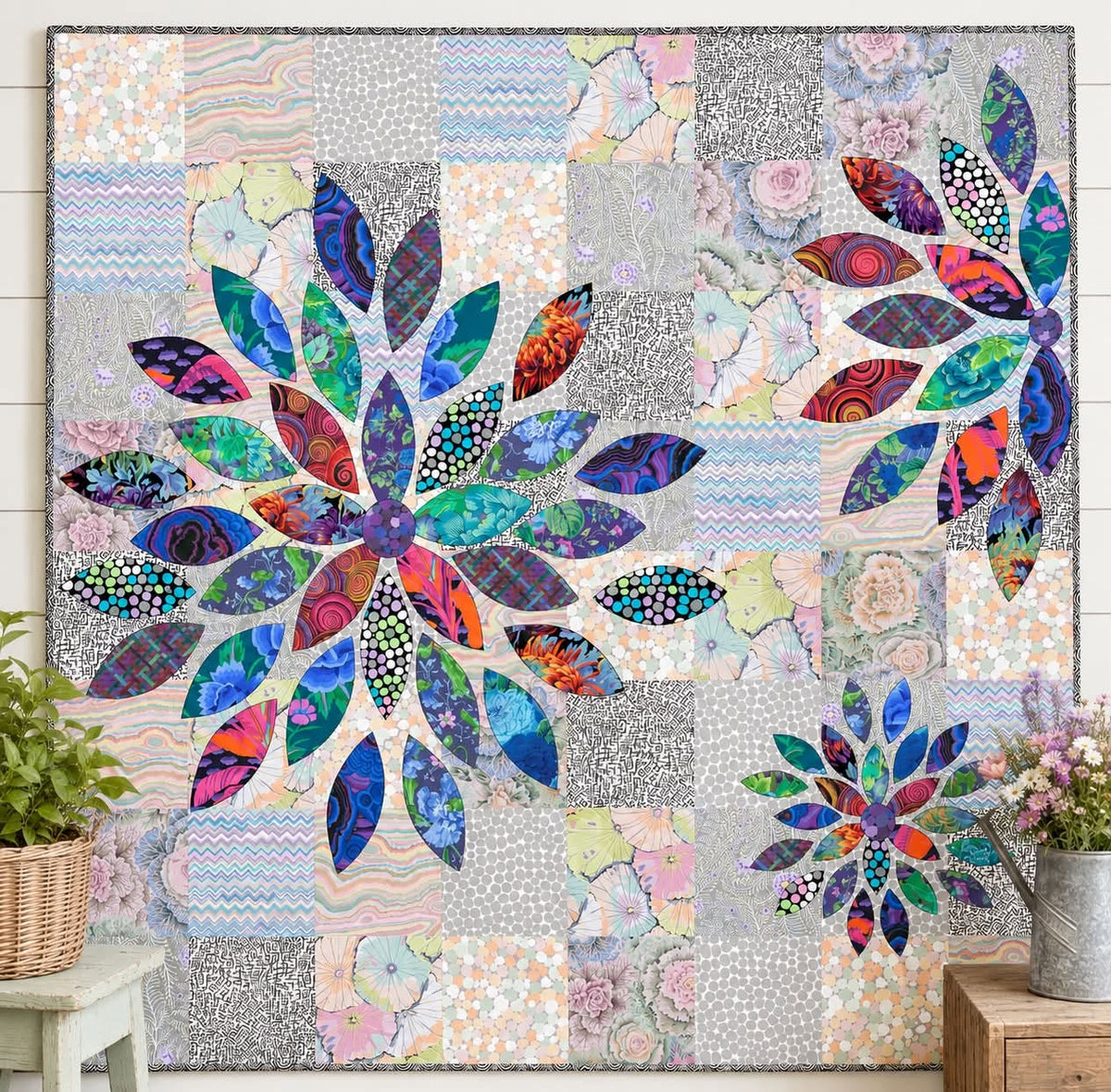 Scrap Petal Garden Quilt Kit featuring Kaffe Fassett Collective - Light (Light Background) - KIT2QTGP.SCRAPPETALLIGHT