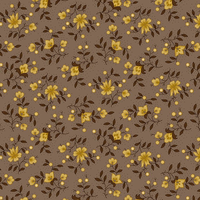 Scrap Basket Favorites Quilt Fabric by Kim Diehl - Blossom Sprays in Taupe Brown - 1511-93