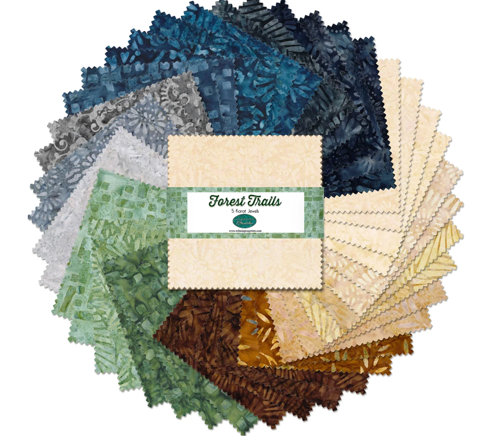 Forest Trails Batik Quilt Fabric - 5 Karat Crystals - set of 42 5" Squares - 506-120-506