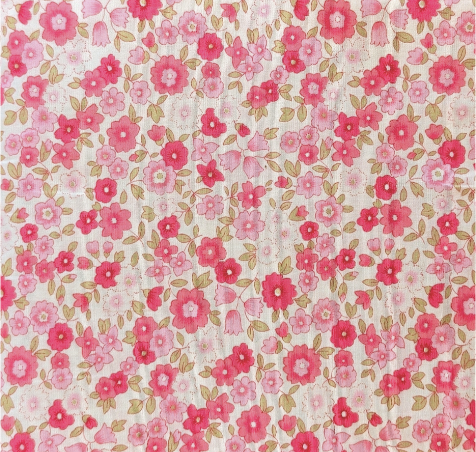 Japanese Imported Quilt Fabric - Pink Flowers on Cream - 6112 D2-1