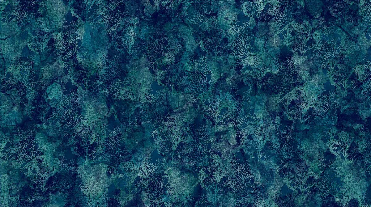 Sea Breeze Quilt Fabric - Coral in Dark Blue - DP27100-48