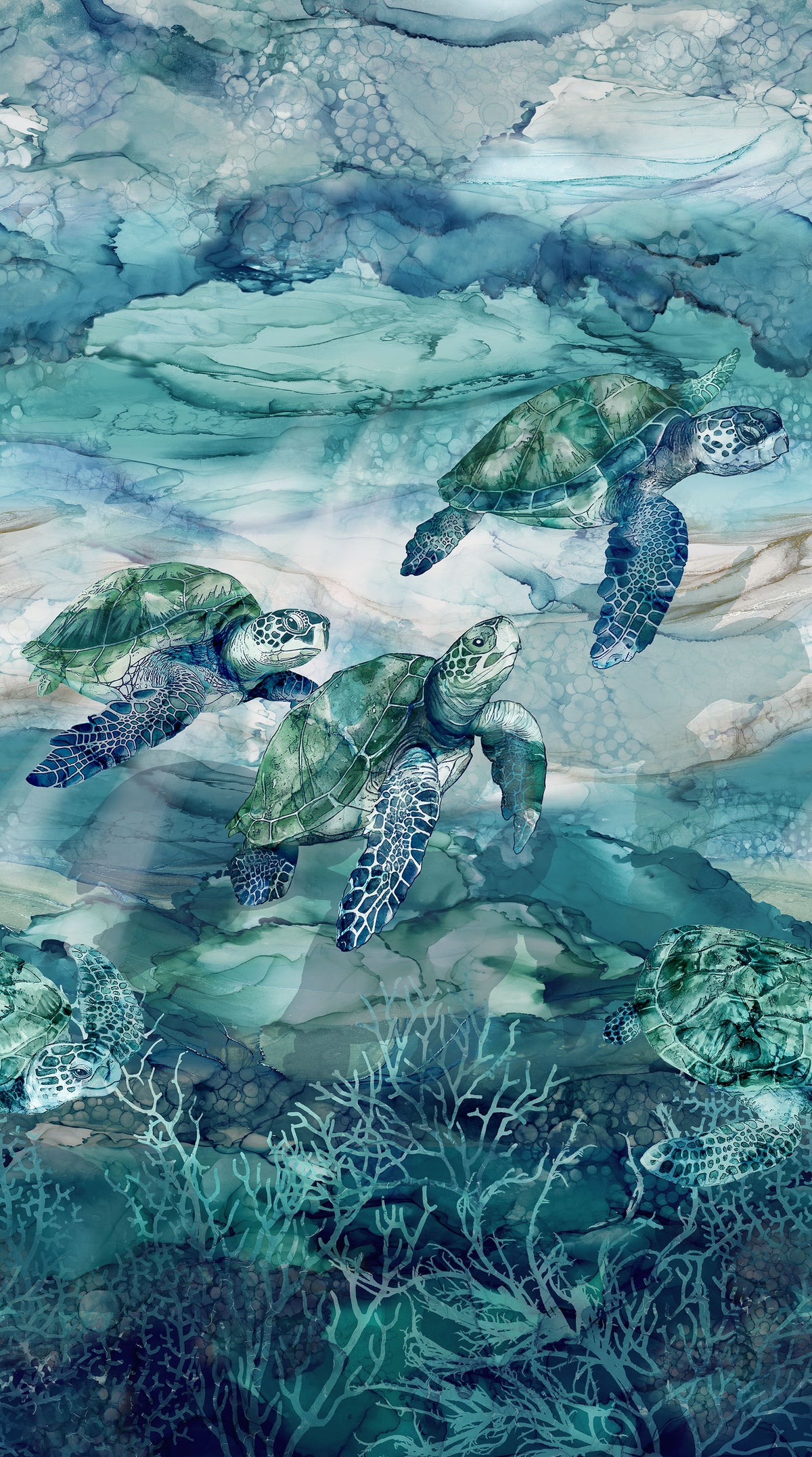 Sea Breeze Quilt Fabric - Sea Turtle Scenic Wide Border Panel in Blue/Multi - DP27095-44 - SOLD AS A 24" PANEL