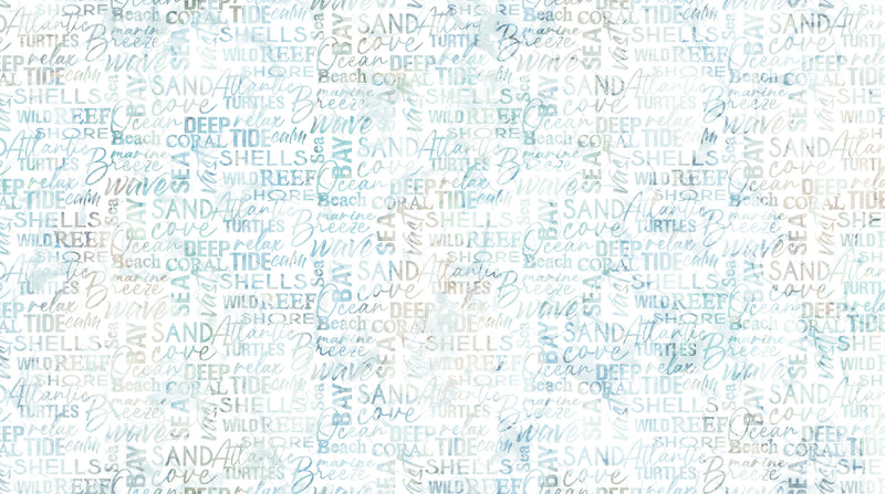 Sea Breeze Quilt Fabric - Words in Cream/Blue - DP27099-11