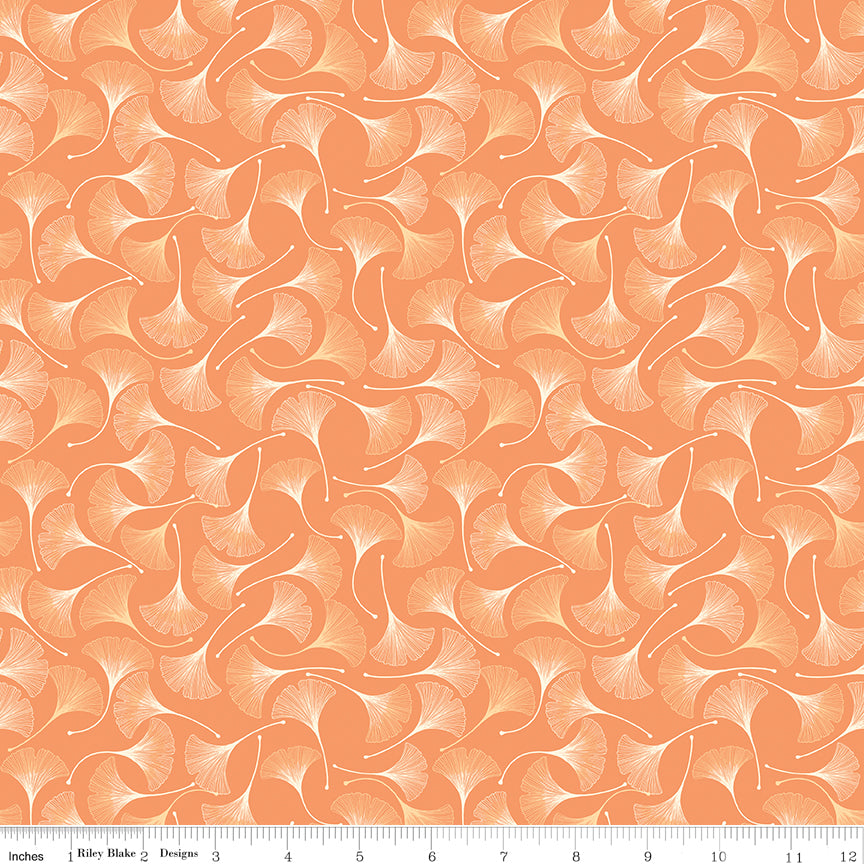 Secret Garden Quilt Fabric - Ginkos in Marmalade Orange - C18045-MARMALADE
