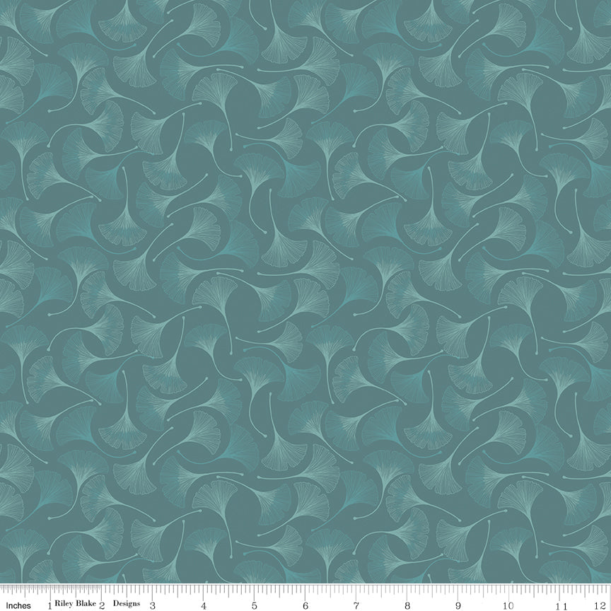 Secret Garden Quilt Fabric - Ginkos in Teal - C18045-TEAL