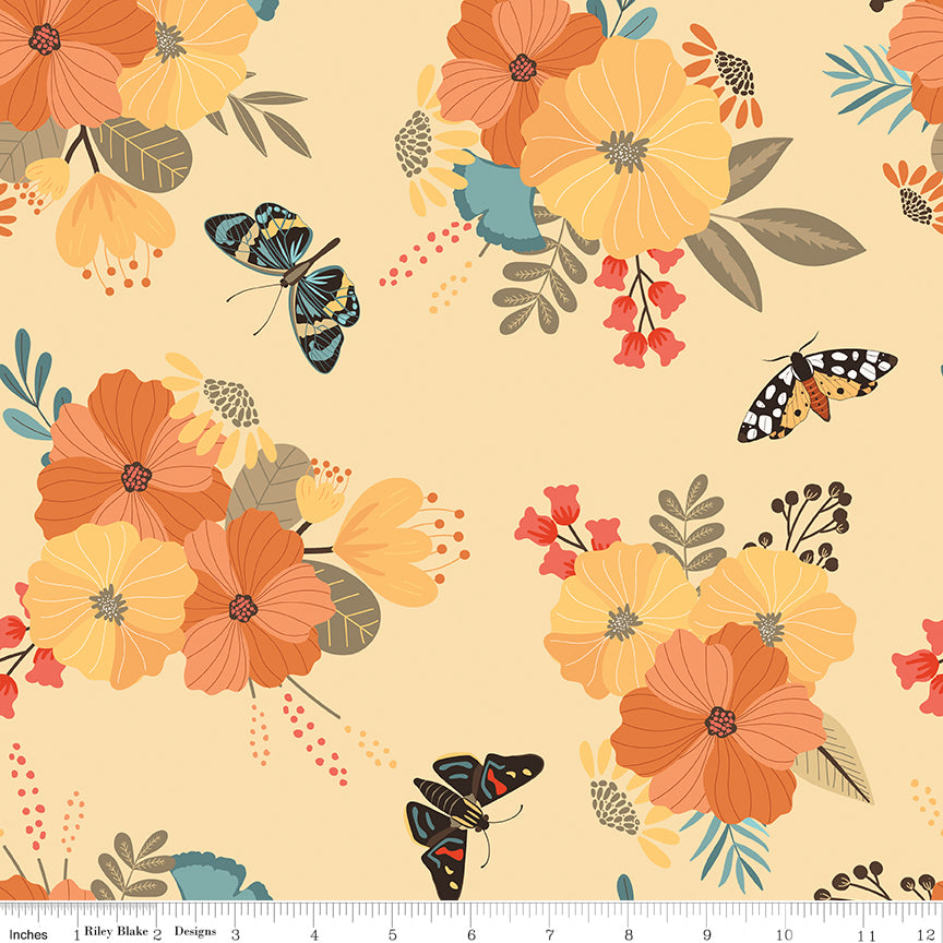Secret Garden Quilt Fabric - Main Floral in Beehive Yellow - C18040-BEEHIVE
