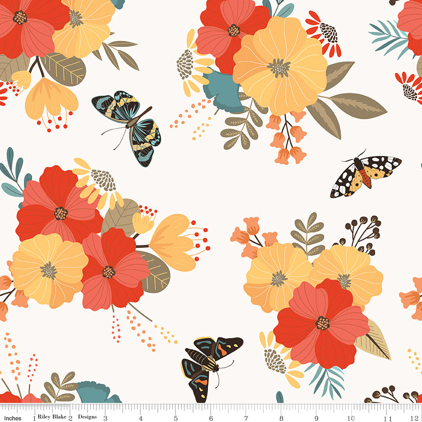 Secret Garden Quilt Fabric - Main Floral in Cloud Cream - C18040-CLOUD