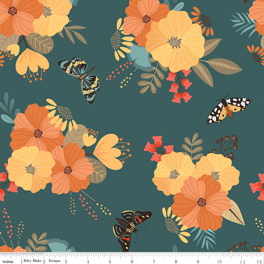 Secret Garden Quilt Fabric - Main Floral in Teal - C18040-TEAL