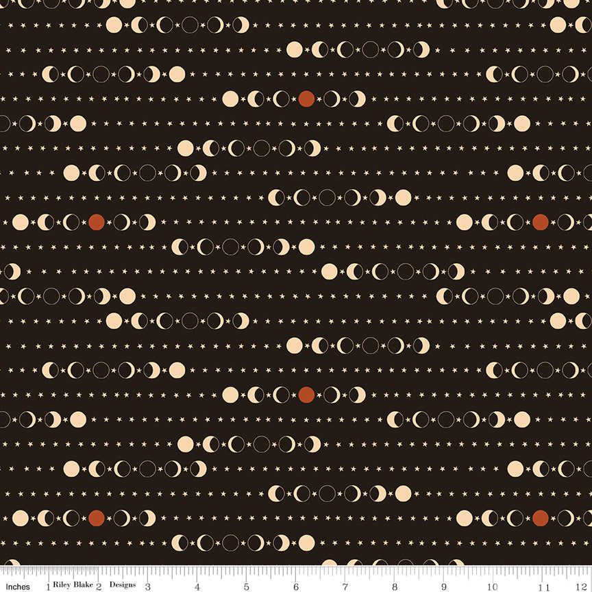 Secret Garden Quilt Fabric - Moon Phase in Black - C18043-BLACK