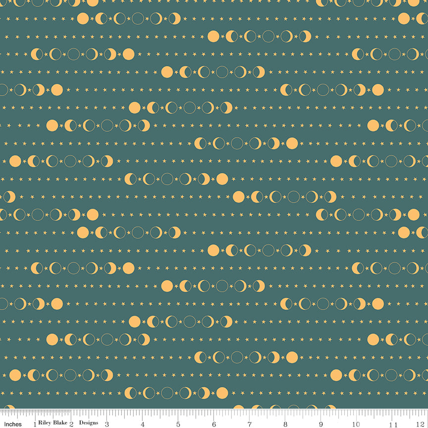 Secret Garden Quilt Fabric - Moon Phase in Teal - C18043-TEAL