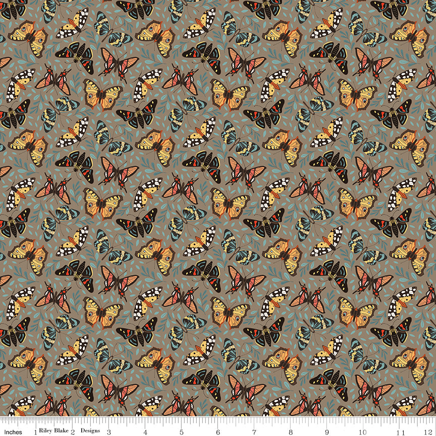 Secret Garden Quilt Fabric - Moths in Chestnut Brown - C18042-CHESTNUT