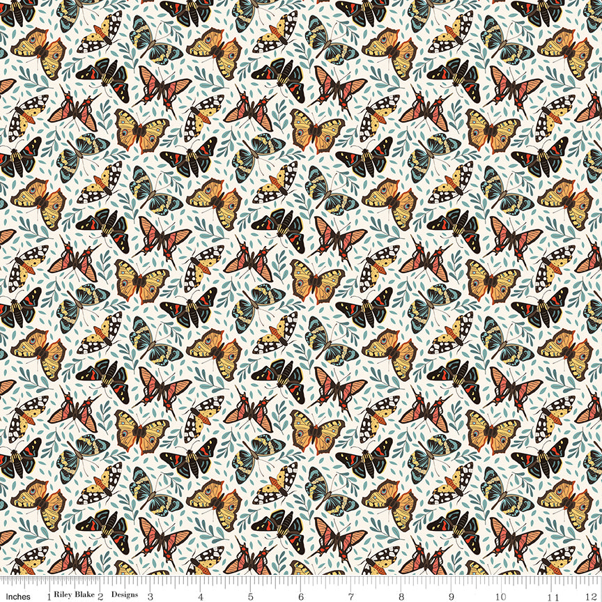 Secret Garden Quilt Fabric - Moths in Cloud Cream - C18042-CLOUD