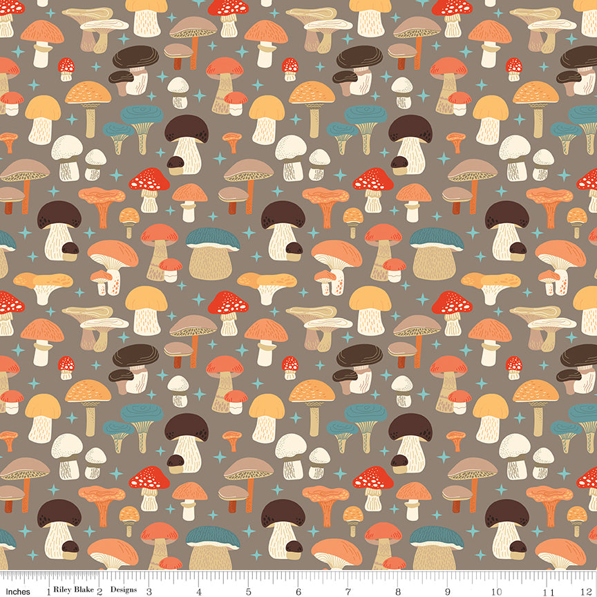 Secret Garden Quilt Fabric - Mushrooms in Chestnut Brown - C18041-CHESTNUT