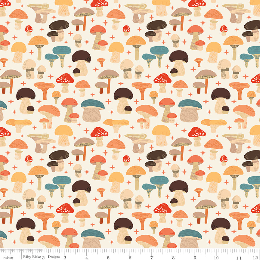 Secret Garden Quilt Fabric - Mushrooms in Cloud Cream - C18041-CLOUD